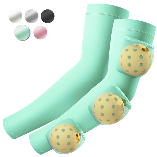 EICEM Pickleball Holder Sleeves UV Sun Protection Cooling Breathable Compression Arm Sleeves with Pickle Ball Pocket Lightweight Pickleball Accessories for Men & Women - Turquoise