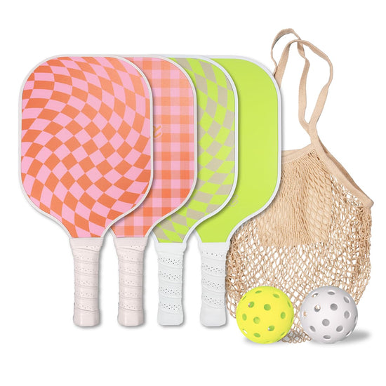 Sonix | Pickleball Paddles Set of 4 | USAPA Approved | Fiberglass Surface Pickle Ball Set with 4 Rackets 2 Balls & Bag | Checkmate Pink Checkmate Green