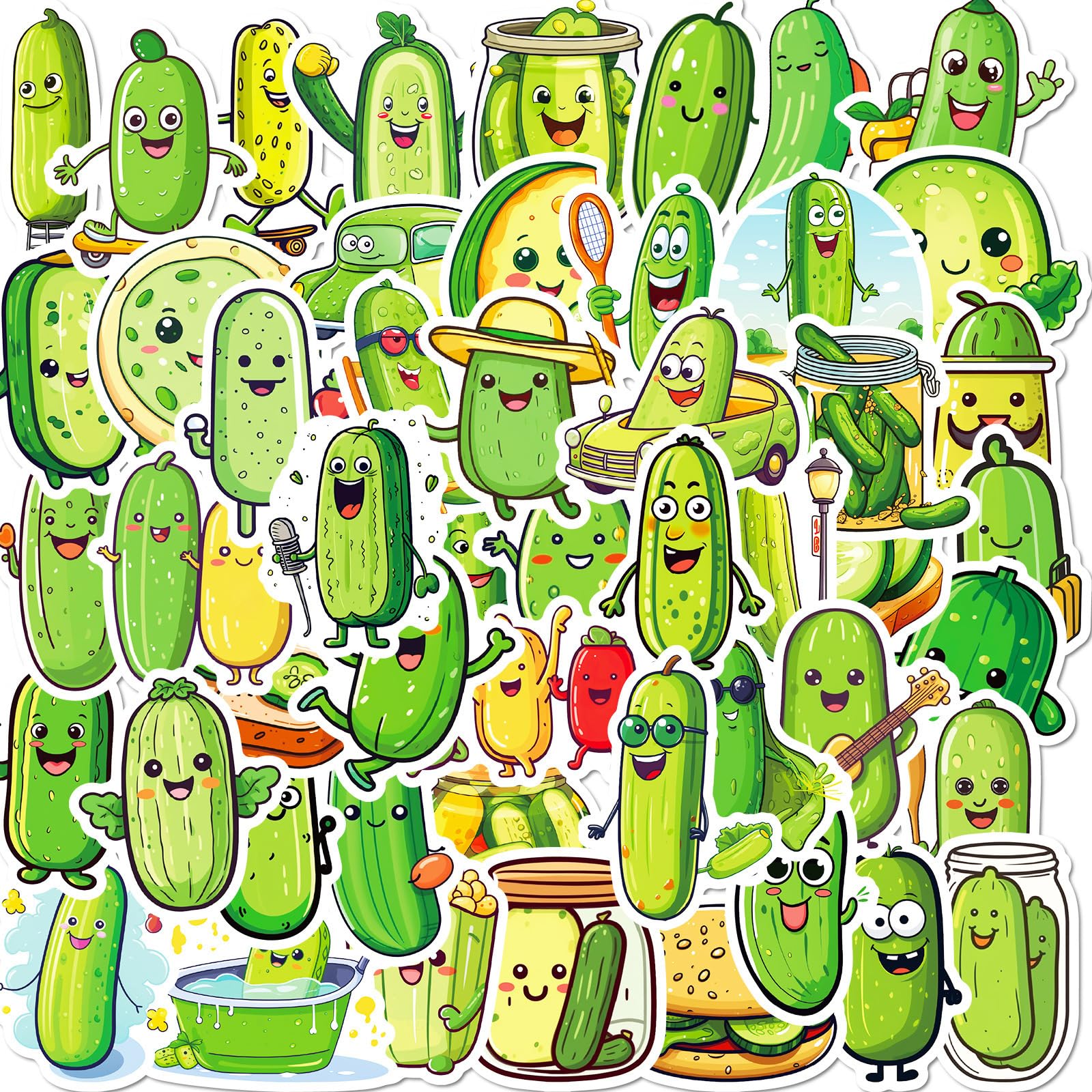 Cute Pickle Stickers Pack 50pcs Cartoon Pickle Stickers for Water Bottle Funny Pickle Stickers for Kids Waterproof Vinyl Stickers for Laptop Scrapbook Journal Party Favors (Pickle)