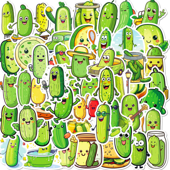 Cute Pickle Stickers Pack 50pcs Cartoon Pickle Stickers for Water Bottle Funny Pickle Stickers for Kids Waterproof Vinyl Stickers for Laptop Scrapbook Journal Party Favors (Pickle)