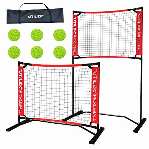Mini Pickleball Dink Net Small Size Set 4ft + 6 Balls + Bag Rebounder Practice Trainer to Master Pickle Ball Tennis Badminton Home Equipment Portable Adjustable Height Indoor Outdoor Driveway