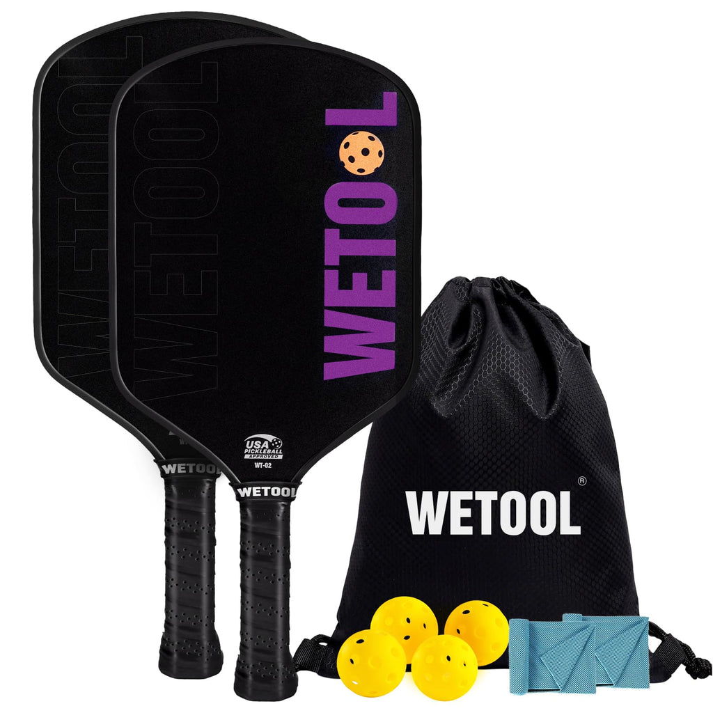 WETOOL Pickleball Paddles Set of 2/4 USAPA Approved Foam Moulding 5.5" Elongated Handle Textured Surface Lightweight 16mm Fiberglass Pickle Ball Rackets 2 Pack for Beginners (Light Purple*2)