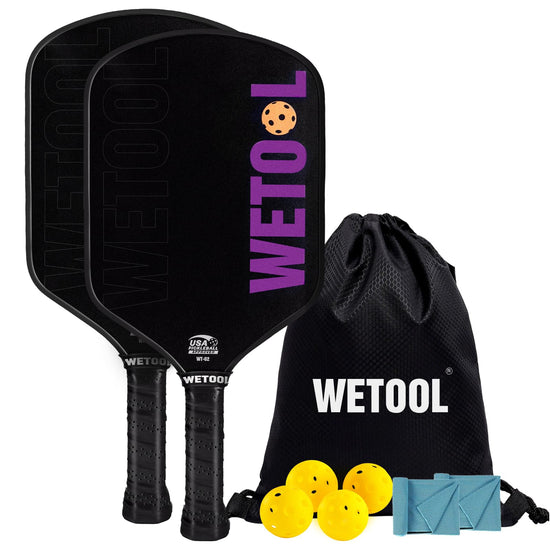 WETOOL Pickleball Paddles Set of 2/4 USAPA Approved Foam Moulding 5.5" Elongated Handle Textured Surface Lightweight 16mm Fiberglass Pickle Ball Rackets 2 Pack for Beginners (Light Purple*2)