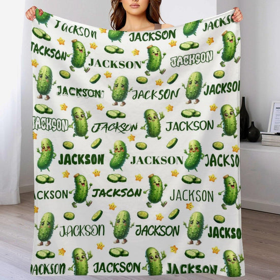 Personalized Pickle Gift Blanket for Pickles Lover Custom Blanket with Name for Adult Kids Funny Pickles Soft Flannel Throw Blanket for Sofa Bed Home Decor (Custom Pickle 5 40"x50" - Kids/Baby)