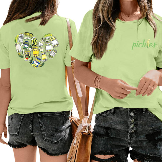 Pairxily Pickle Shirt Funny Pickles Jar Shirts for Women Graphic Vintage Tees Pickling Cucumbers Novelty Short Sleeve Gifts(Light GreenM)