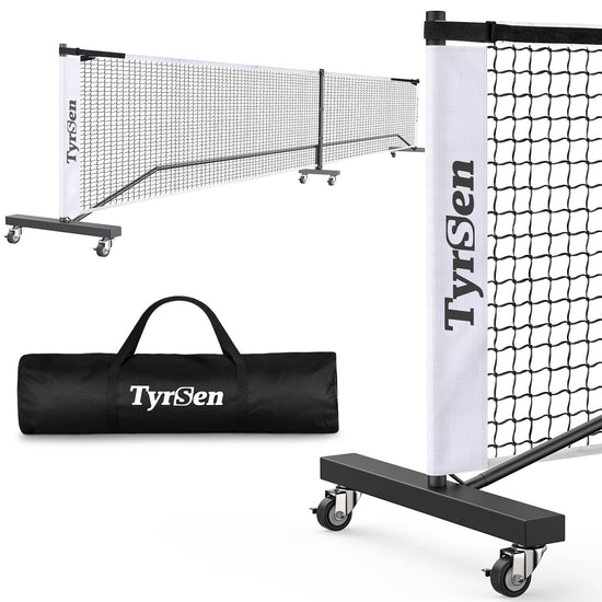TYRSEN Portable Pickleball Net on Wheels 22FT Pickleball Net for Driveway Backyard 18-Ply PE Net Weather Resistant Metal Frame Pickle Ball Net System for Indoor & Outdoor