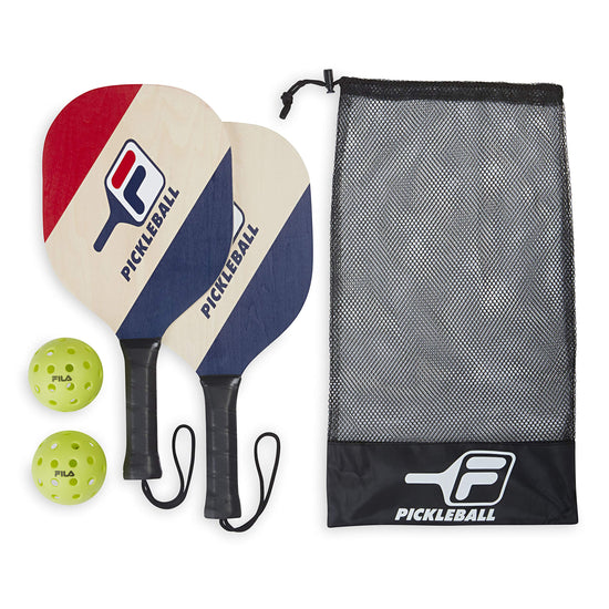 FILA Accessories Pickleball Paddles Set of 2 - Includes 2 Pickle Ball Rackets 2 Outdoor Pickleball Balls Pickle-Ball Raquet Game Equipment Mesh Bag (Deuce)