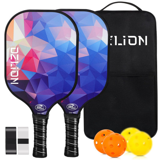 Pickleball Paddles Set of 2 Fiberglass Pickleball Paddles with 4 Pickleball Balls 2 Grip Tapes 1 Carry Bag Lightweight Pickle Ball Rackets Stocking Stuffer for Men Beginners