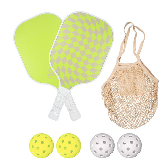 Sonix | USAPA Approved | Pickleball Paddles Set of 2 | Fiberglass Surface Pickle Ball Set with 2 Rackets 4 Balls & Bag | Checkmate Chartreuse Green