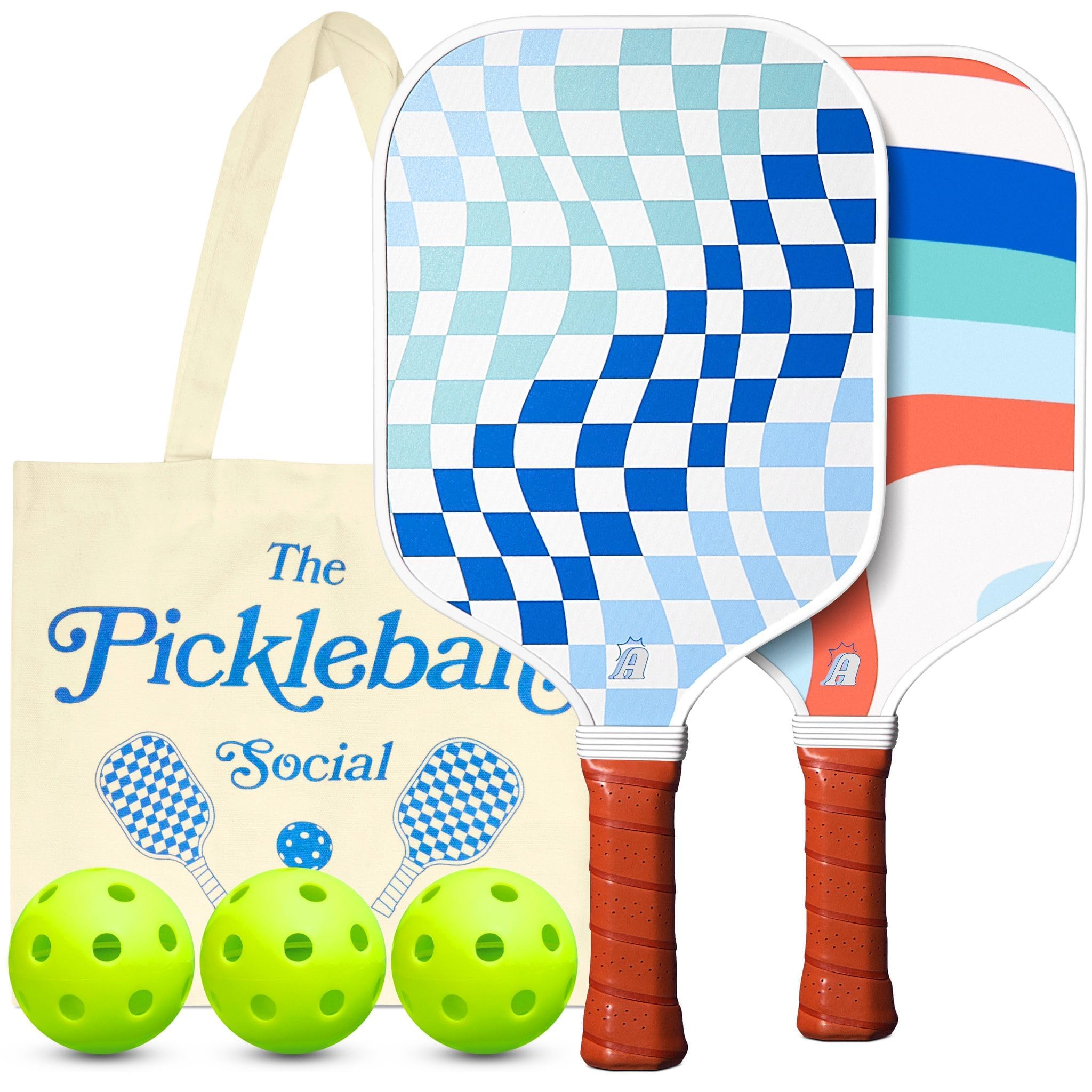ALUCI Pickleball Paddles Set of 2 - Fiberglass Surface Pickle Ball Rackets 2 Pack with Outdoor Pickleball Balls Cute Bags & Accessories - Gift for Men Women & Beginners