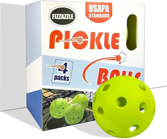 Fizzazzle Indoor Pickleball Balls - 4 Pack 26 Holes - USAPA Standard Pickleball Balls - Pickleball Accessories Set - High Resilience & Durability Green Pickle Balls