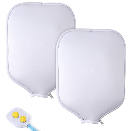 PEUTIER 2pcs Pickleball Paddle Covers Waterproof Neoprene Pickle Ball Covers Protective Pickleball Racket Holder Sleeve with Zipper Fits Most Paddle Racket (White)