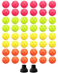 NQV 48 PCS Outdoor Pickleball Balls Green Yellow Orange Pink & 2 Pickleball Retrievers 40 Holes Pickleballs High Rebounce High Visibility Pickle Ball Bulk