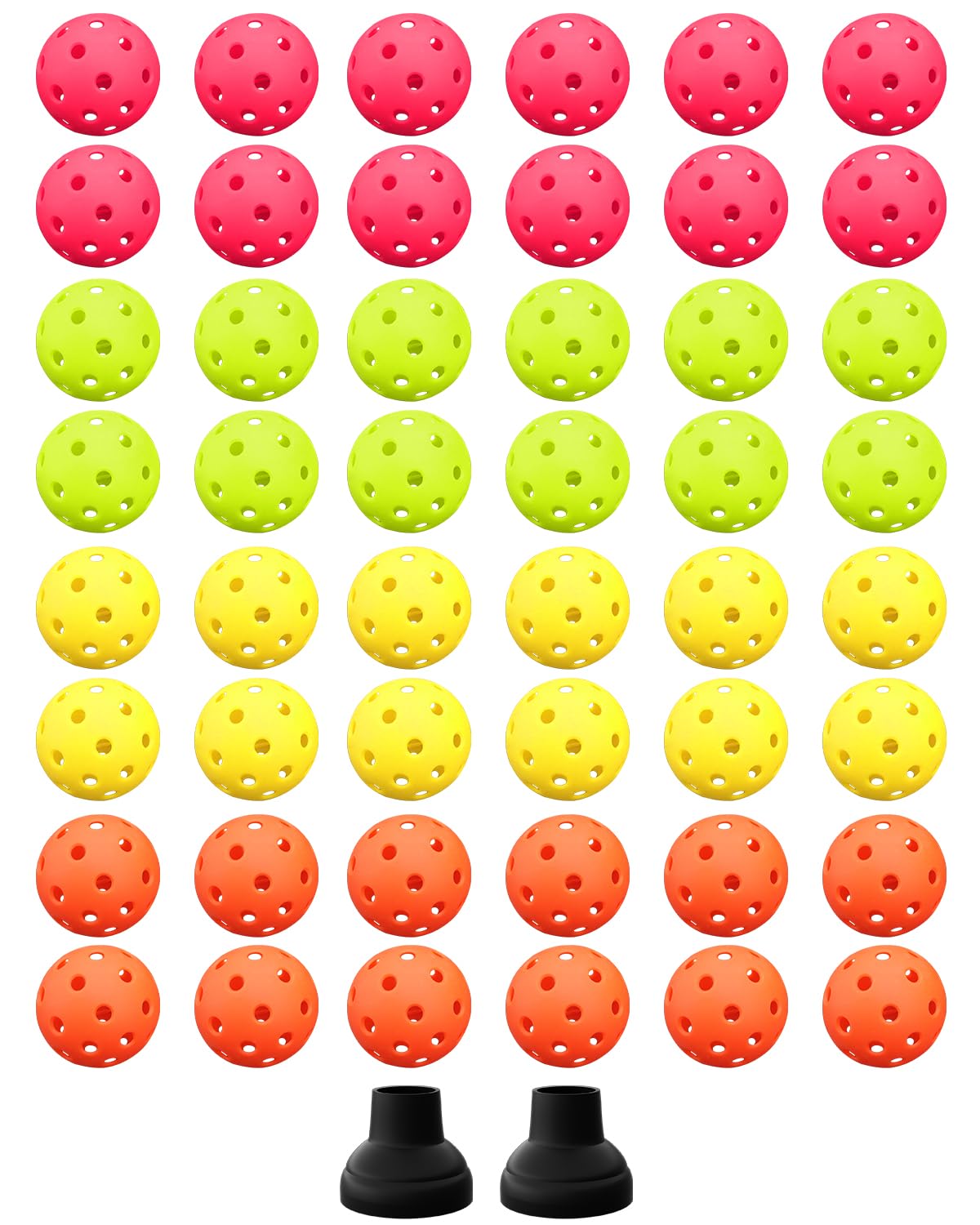 NQV 48 PCS Outdoor Pickleball Balls Green Yellow Orange Pink & 2 Pickleball Retrievers 40 Holes Pickleballs High Rebounce High Visibility Pickle Ball Bulk