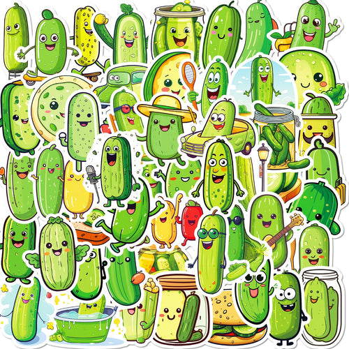 Cute Pickle Stickers Pack 50pcs Cartoon Pickle Stickers for Water Bottle Funny Pickle Stickers for Kids Waterproof Vinyl Stickers for Laptop Scrapbook Journal Party Favors (Pickle)
