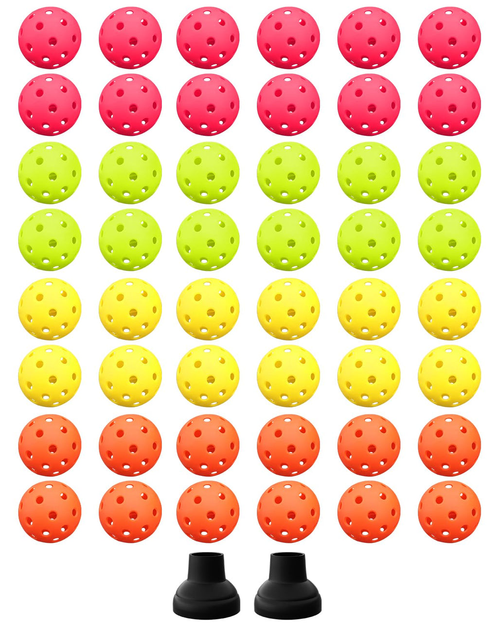 NQV 48 PCS Outdoor Pickleball Balls Green Yellow Orange Pink & 2 Pickleball Retrievers 40 Holes Pickleballs High Rebounce High Visibility Pickle Ball Bulk